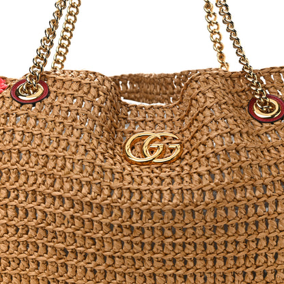 Gucci Raffia Effect Large GG Marmont Shoulder Tote Bag Natural Red Green 8 of 10