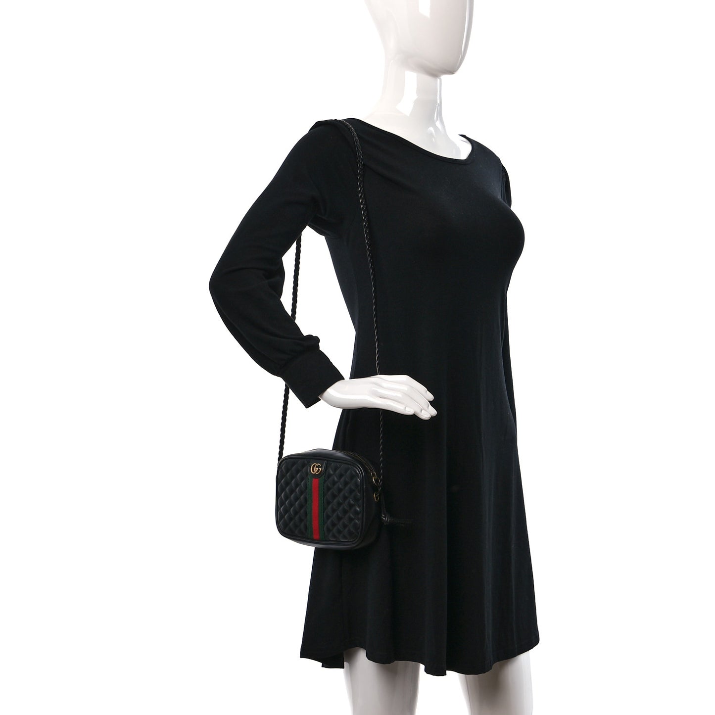 Calfskin Trapuntata Web Mini GG Shoulder Bag Black