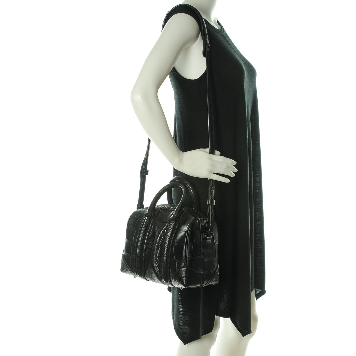 Calfskin Crocodile Embossed Mini Lucrezia Black