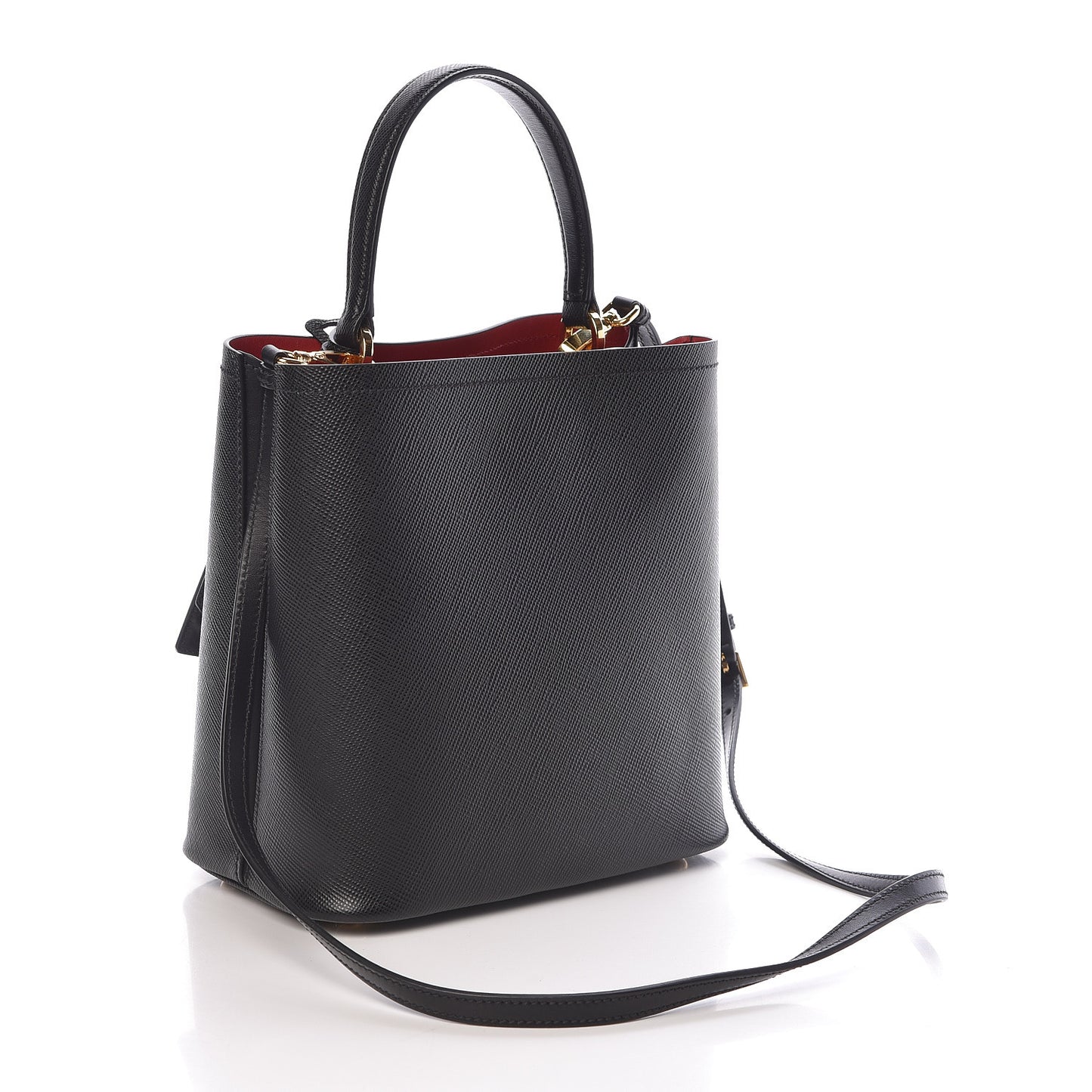 Saffiano Cuir Medium Panier Bucket Bag Black Fuoco