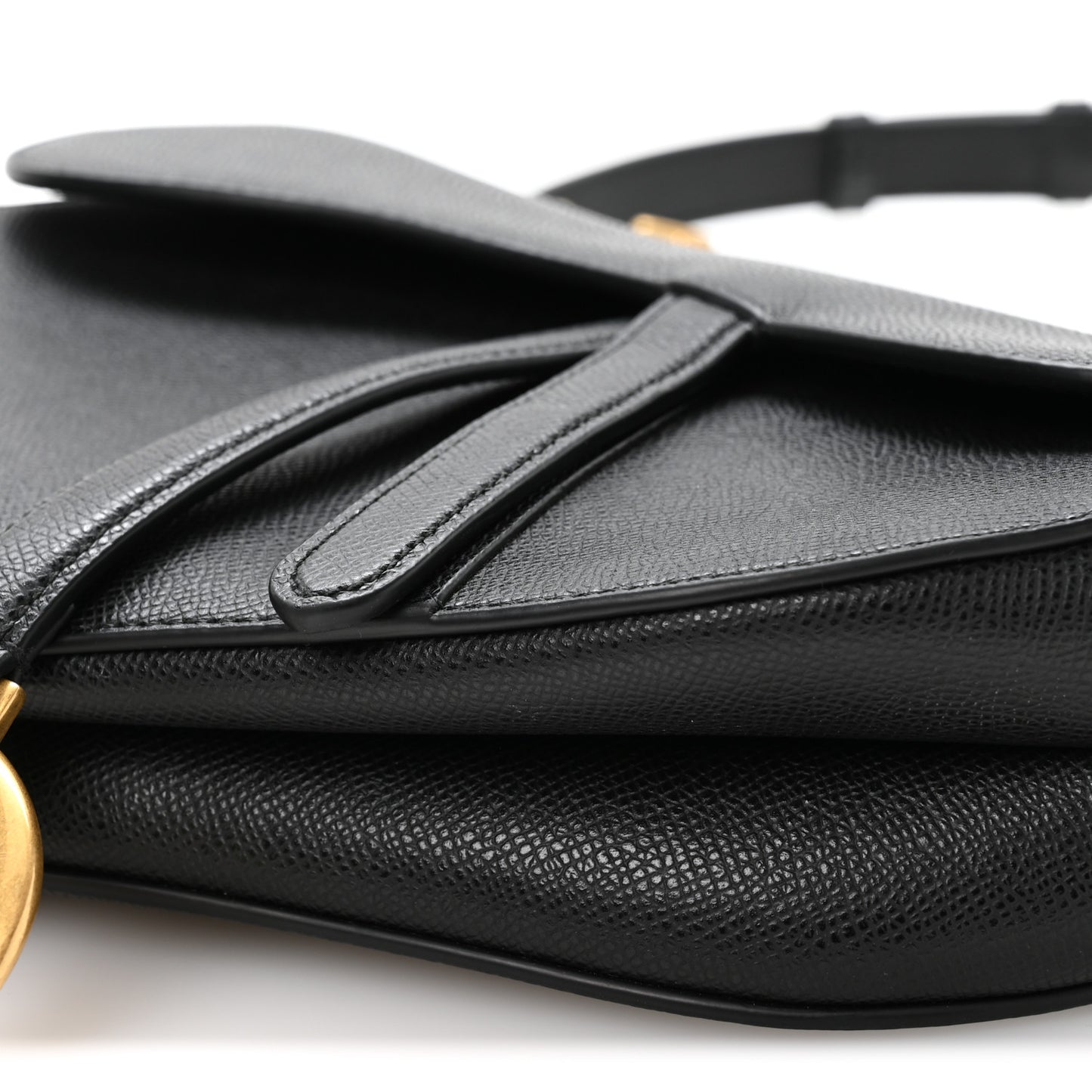 Grained Calfskin Saddle Bag With Strap Black