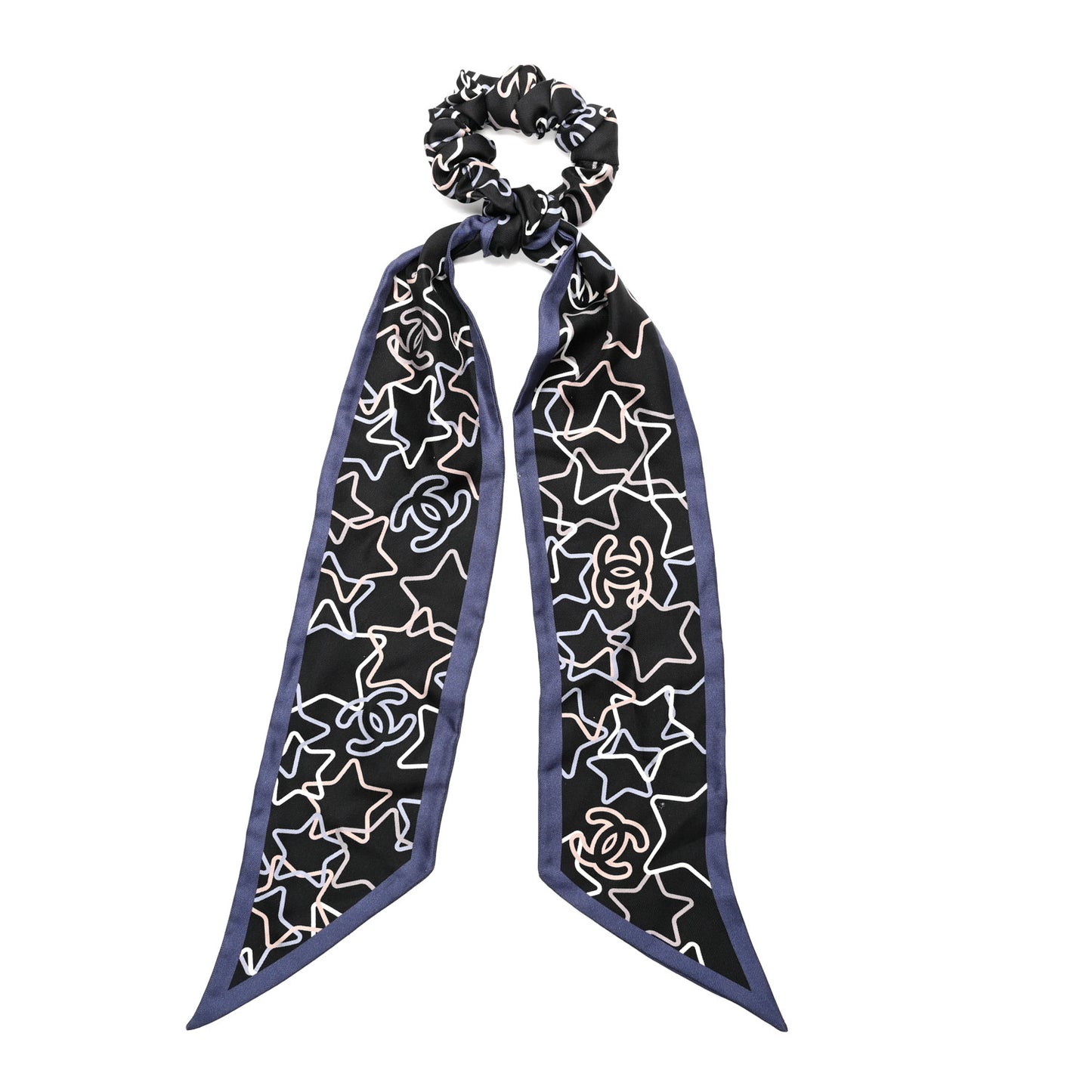 Silk Star CC Scrunchie and Scarf Hair Tie Set Black Blue White