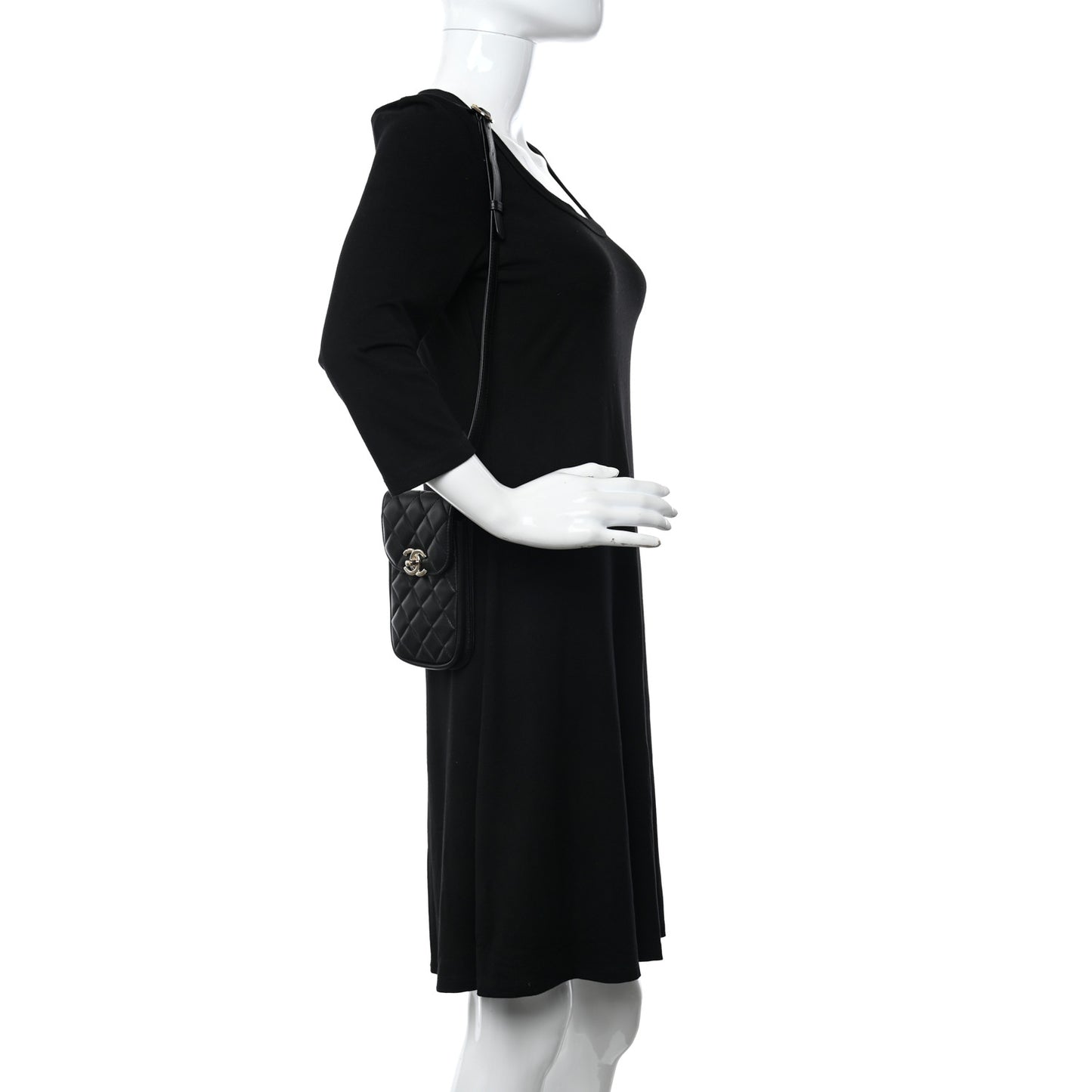 Lambskin Quilted Phone Chain Clutch Waist Bag Black