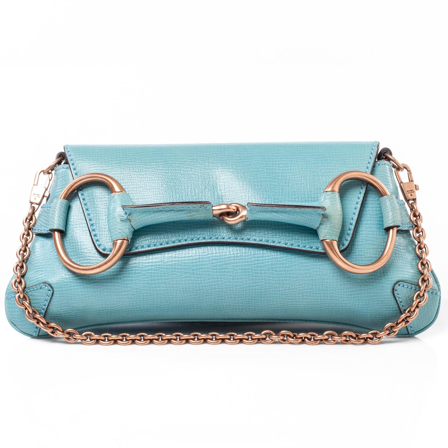 Gucci Leather Horsebit Clutch Bag Turquoise 1 of 10