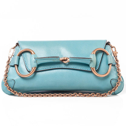 Gucci Leather Horsebit Clutch Bag Turquoise 1 of 10
