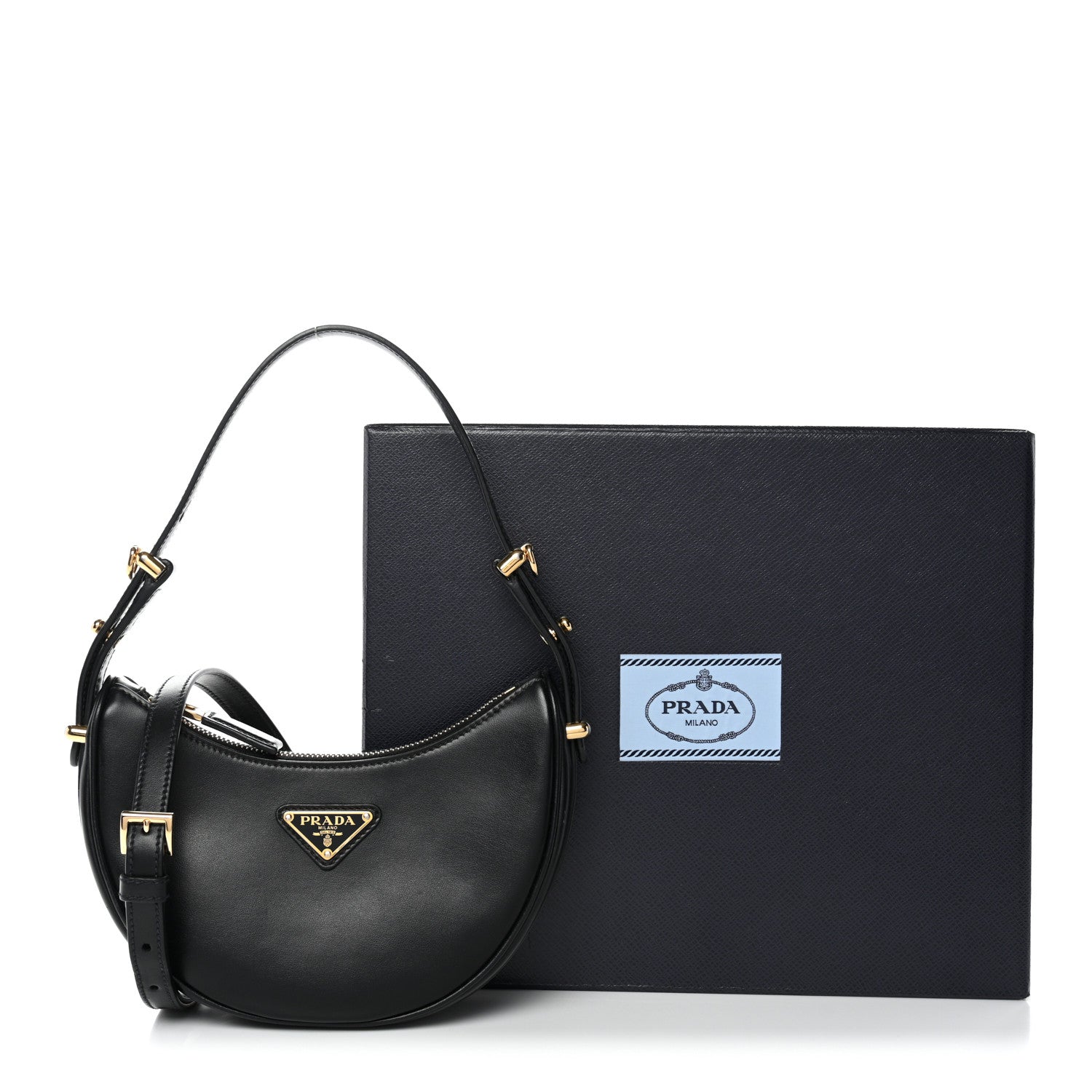 Prada Soft Calfskin Arque Shoulder Bag Black 11 of 11