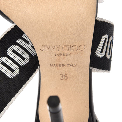 Jimmy Choo Nappa Nylon Bailey Logo Tape Sandals 36 Black Chalk 7 of 9