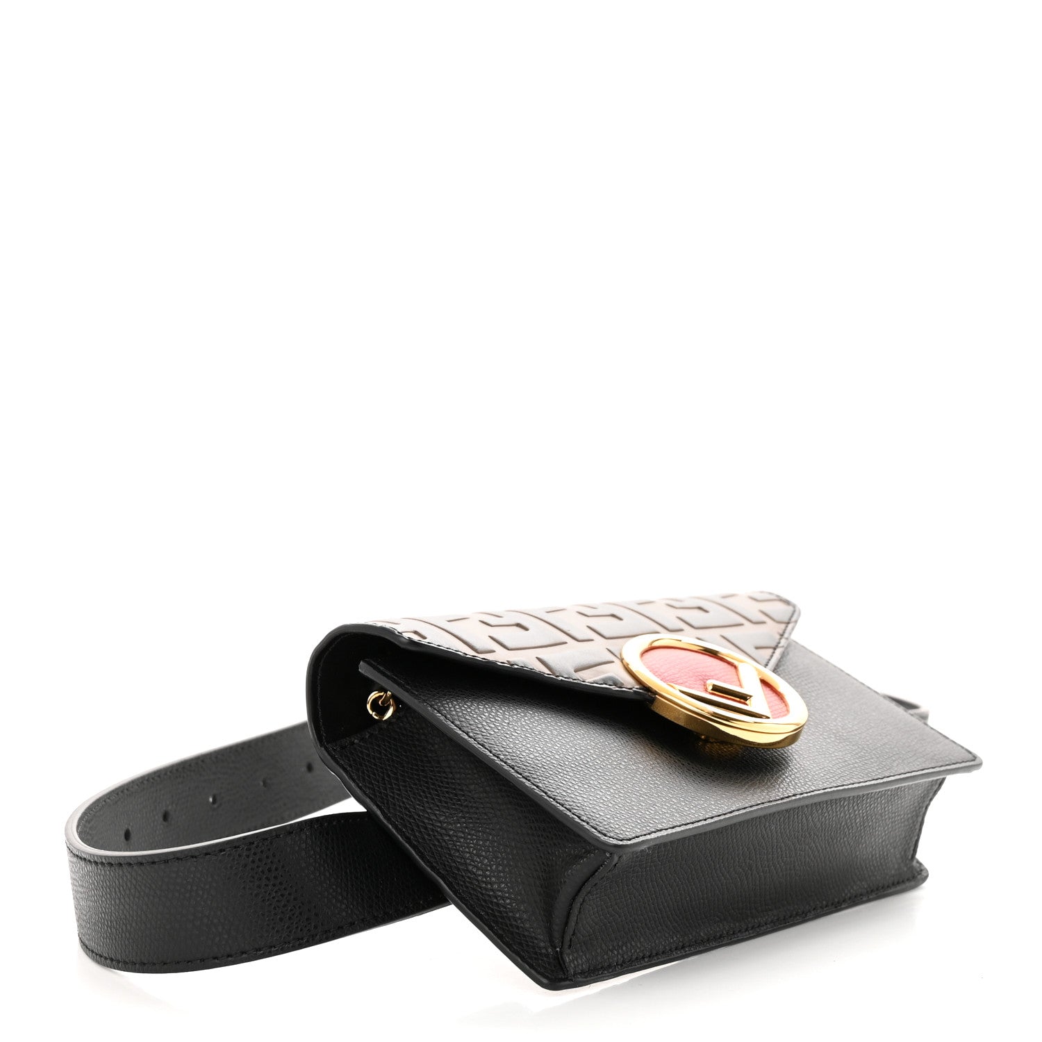 Fendi Vitello Liberty F is Fendi Bi-Color FF 1974 Embossed Envelope Belt Bag Maya Black 4 of 10