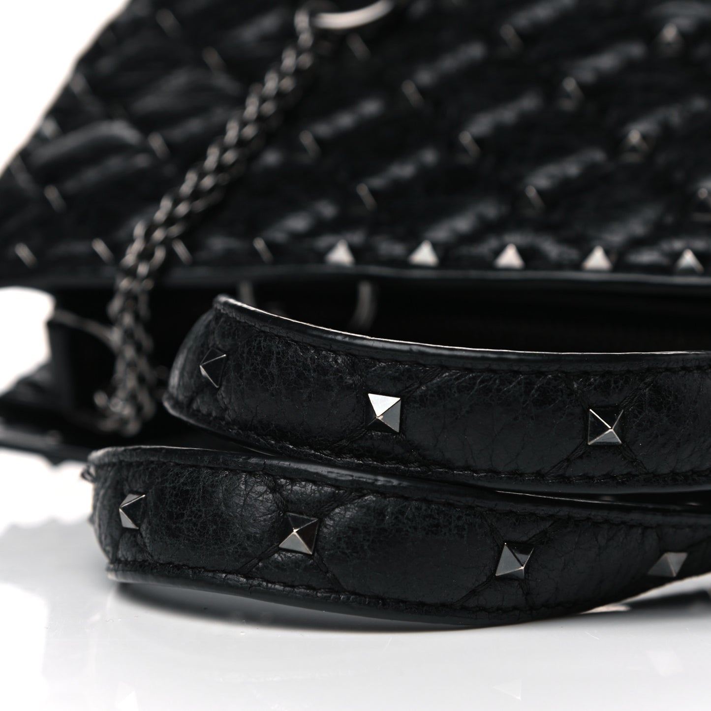Craquele Nappa Rockstud Spike Tote Black
