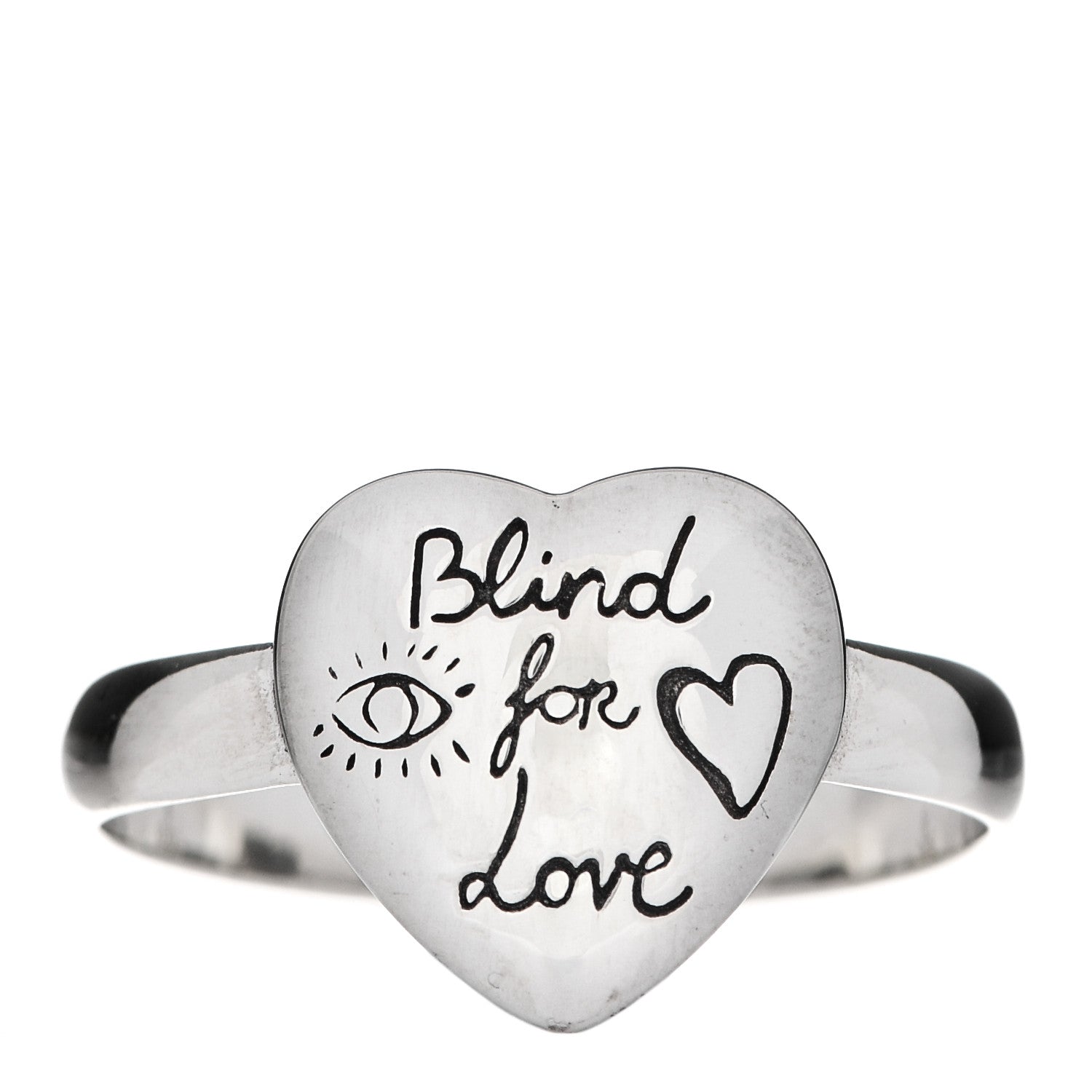 Gucci Sterling Silver Blind for Love Heart Band Ring 61 9.5 1 of 6