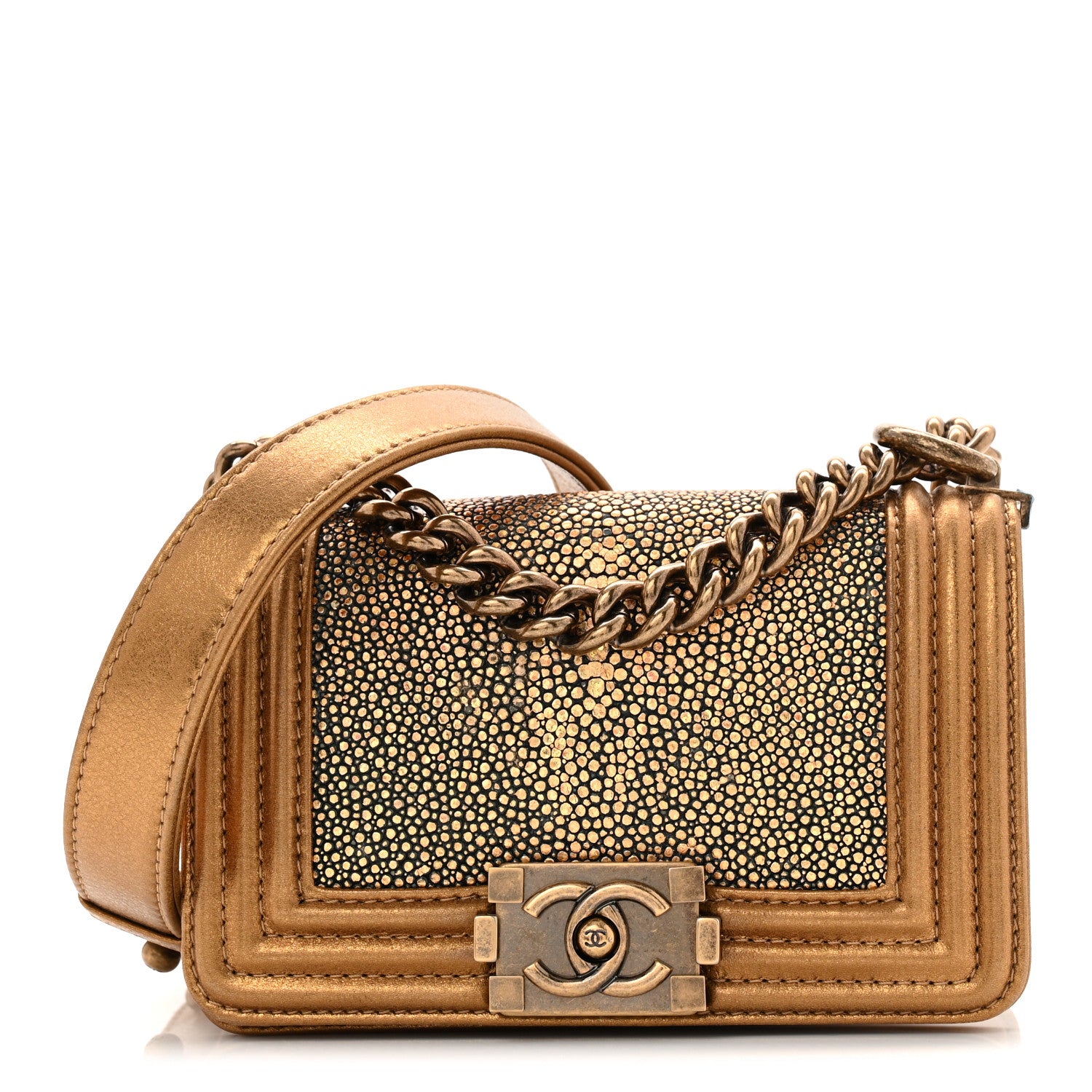Chanel Galuchat Stingray Mini Boy Flap Gold 2 of 19