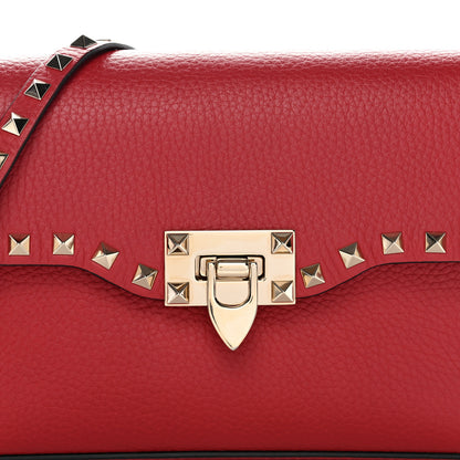 Valentino Garavani Pebbled Calfskin Medium Rockstud Flip Lock Crossbody Bag Red 7 of 9