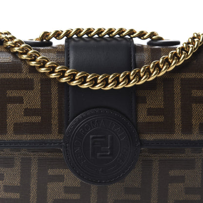 Fendi Glazed Fabric Vitello Century FF 1974 Stamp Patch Mini Double F Crossbody Bag Mogano Panna Black 10 of 10