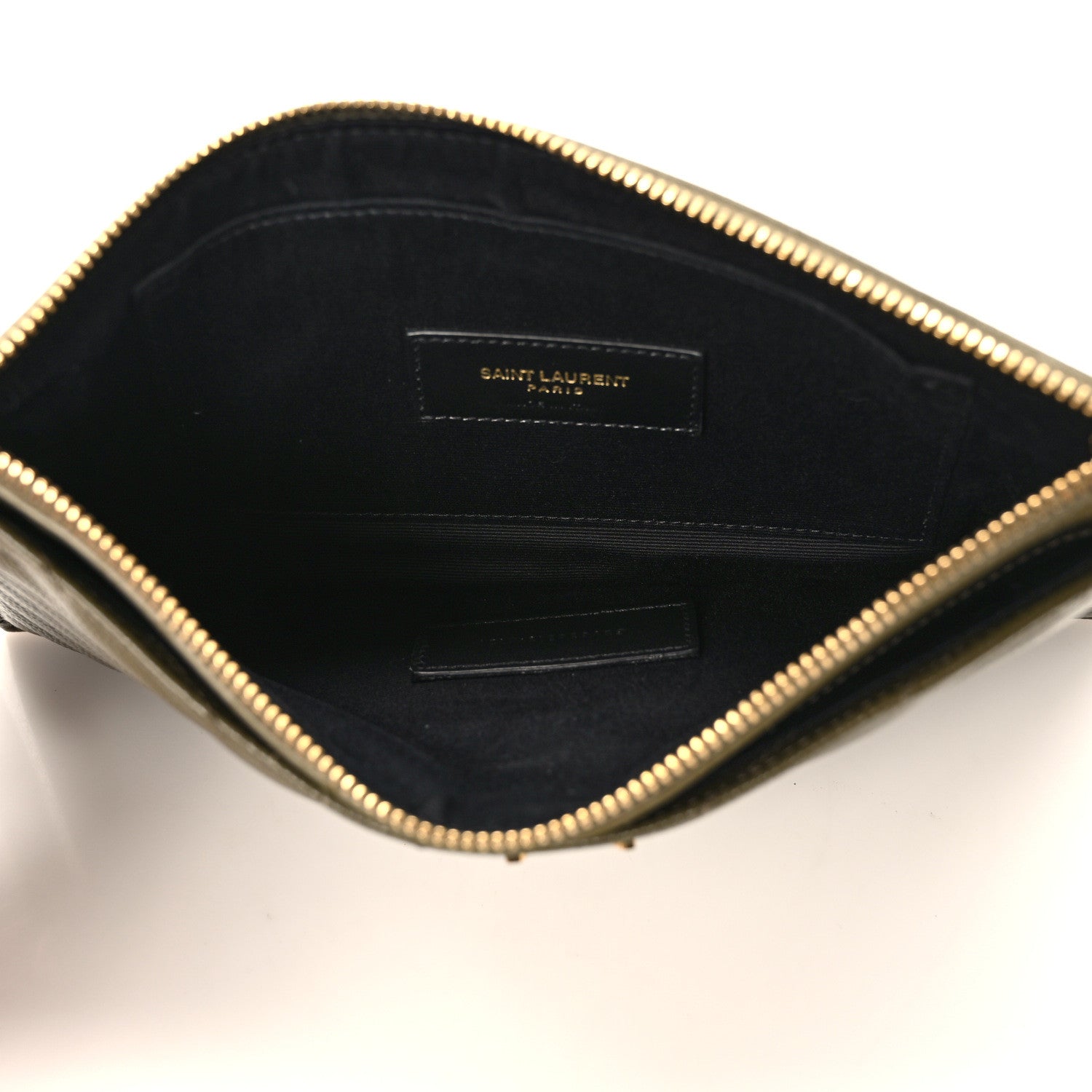 Saint Laurent Grain De Poudre Chevron Monogram Large Bill Pouch Light Sage 5 of 8