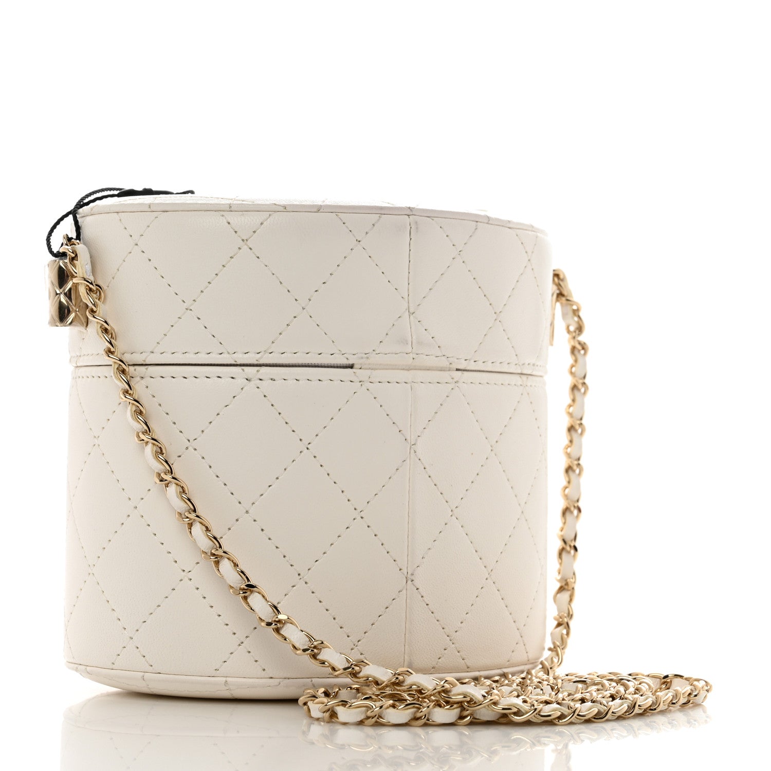 Chanel Lambskin Quilted Round Mini Vanity Case With Chain White 2 of 8