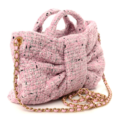 Chanel Tweed Quilted Mini Bow Bag Pink Black Ecru 3 of 11