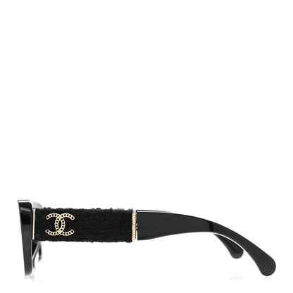 Chanel Acetate Tweed Wool CC Rectangle Sunglasses 5514-A Black 3 of 8