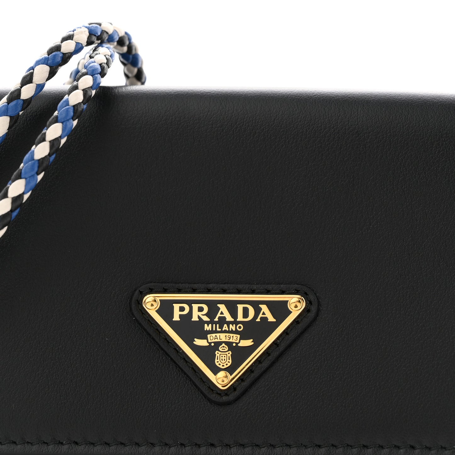 Vitello Card Holder With Braided Strap Black