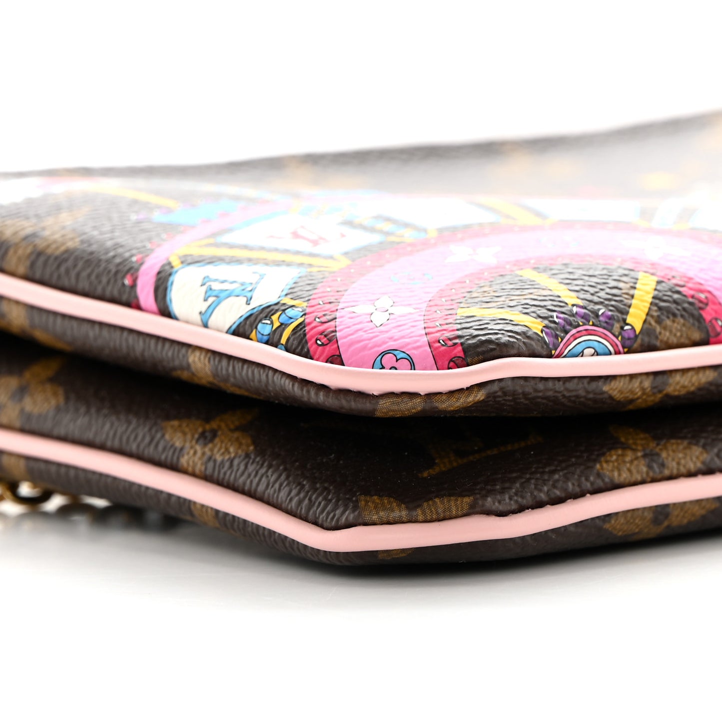Monogram 2020 Christmas Animation Big Wheel Double Zip Pochette Rose Ballerine