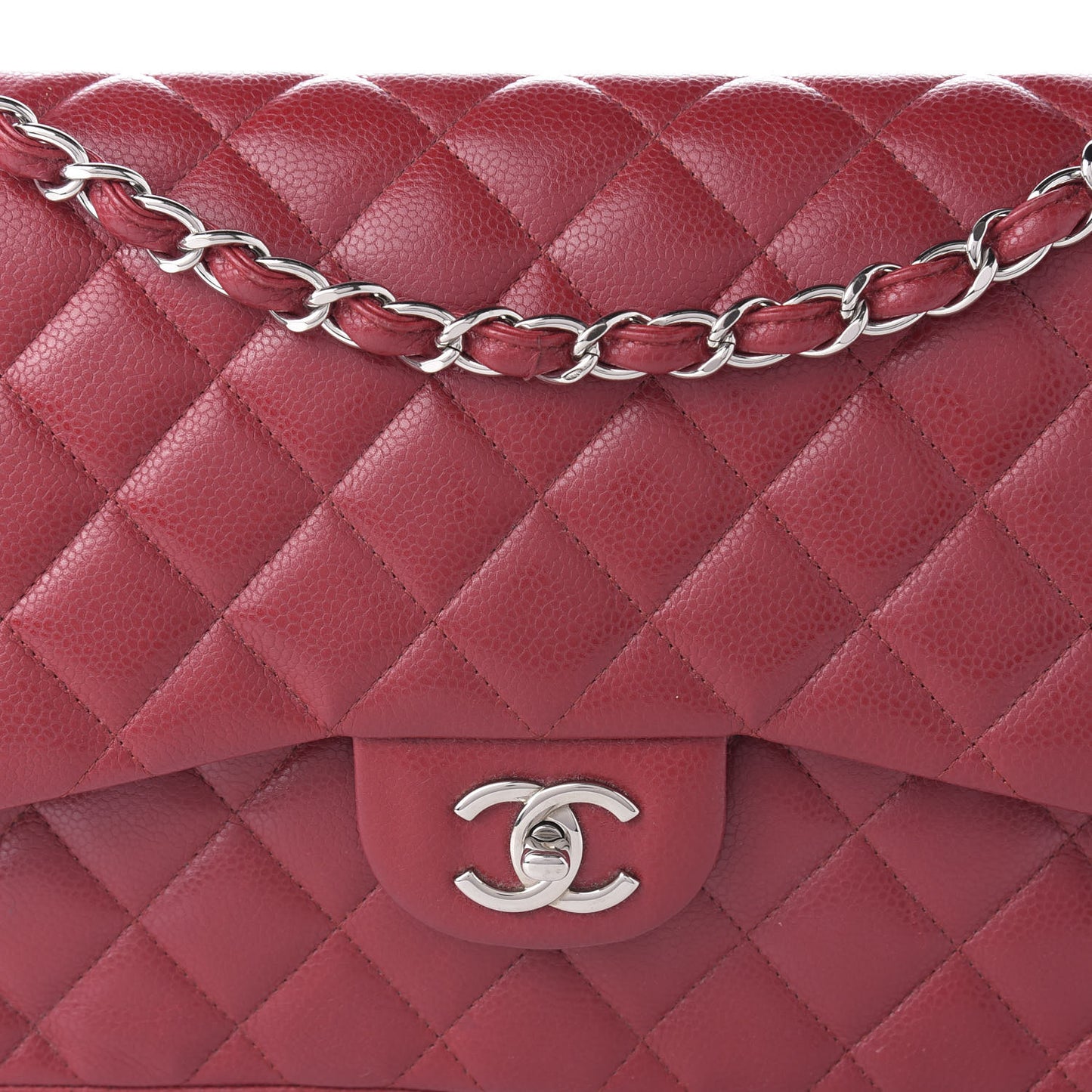Caviar Quilted Jumbo Double Flap Red