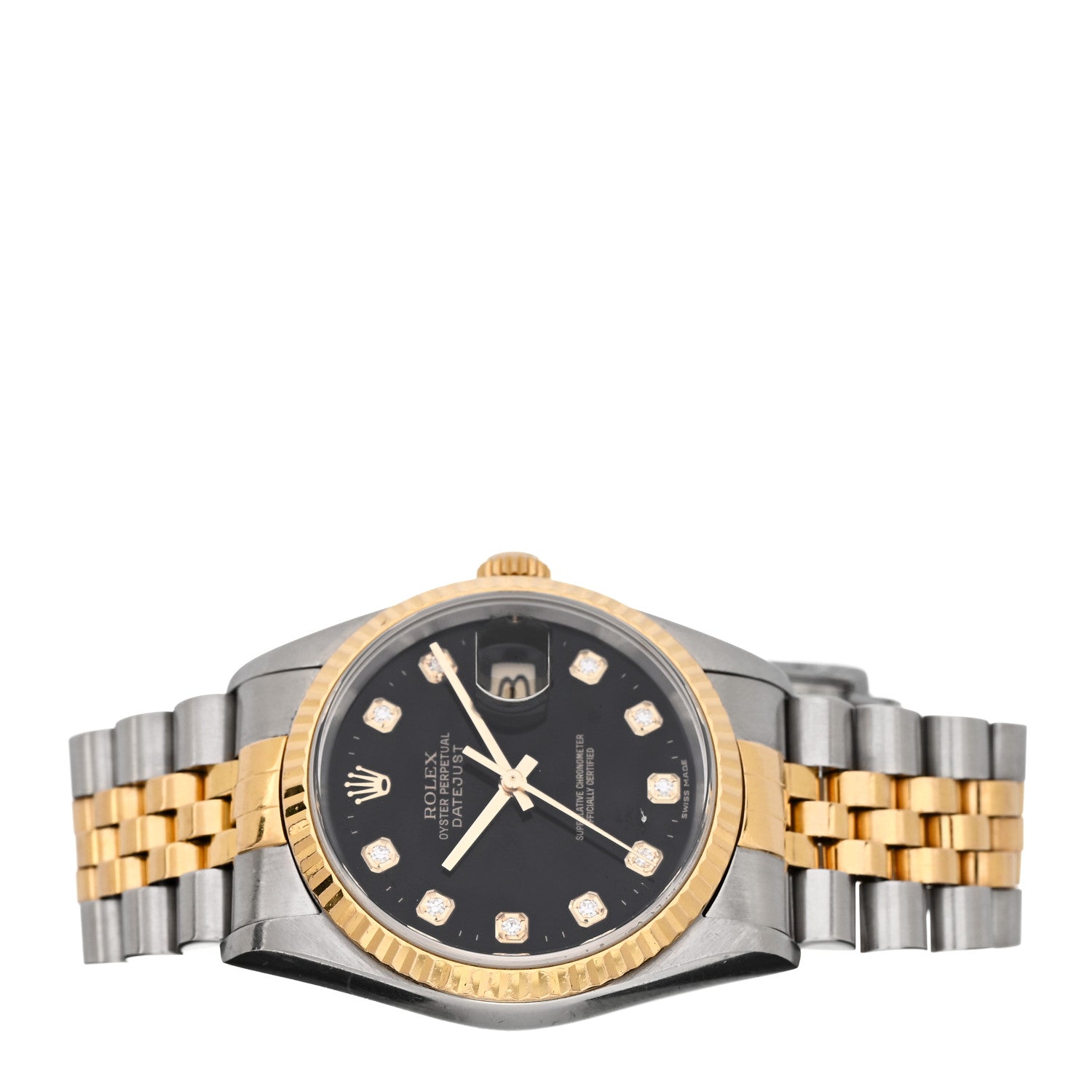Rolex Stainless Steel 18K Yellow Gold Diamond 36mm Oyster Perpetual Datejust Watch Black 16233 2 of 4