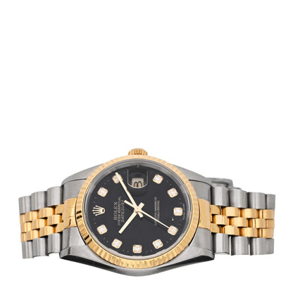 Rolex Stainless Steel 18K Yellow Gold Diamond 36mm Oyster Perpetual Datejust Watch Black 16233 2 of 4