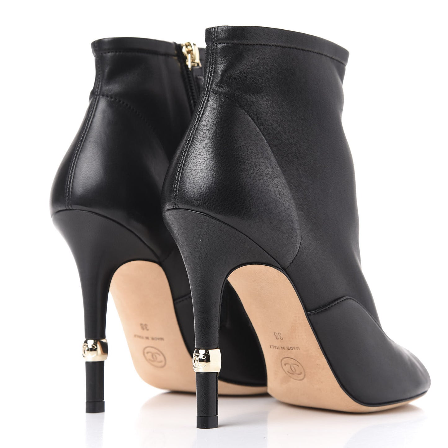Lambskin Peep Toe Short Ankle Boots 38 Black