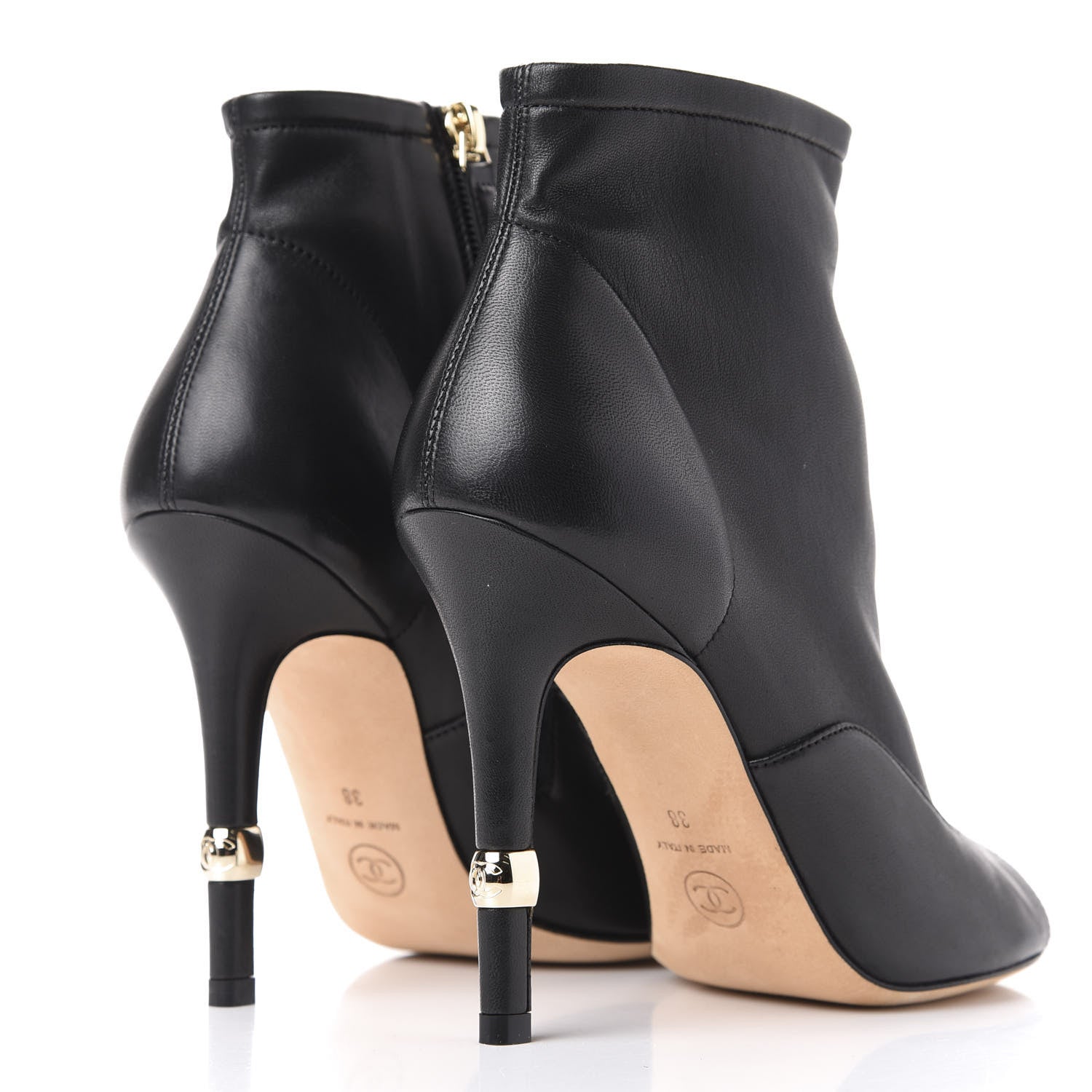 Chanel Lambskin Peep Toe Short Ankle Boots 38 Black 4 of 11
