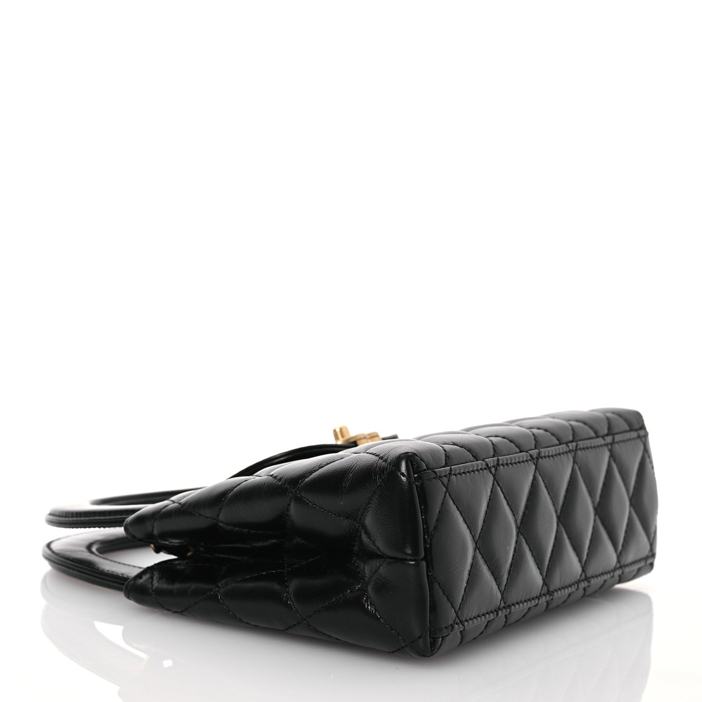 Shiny Aged Calfskin Quilted Nano Kelly Shopper Black