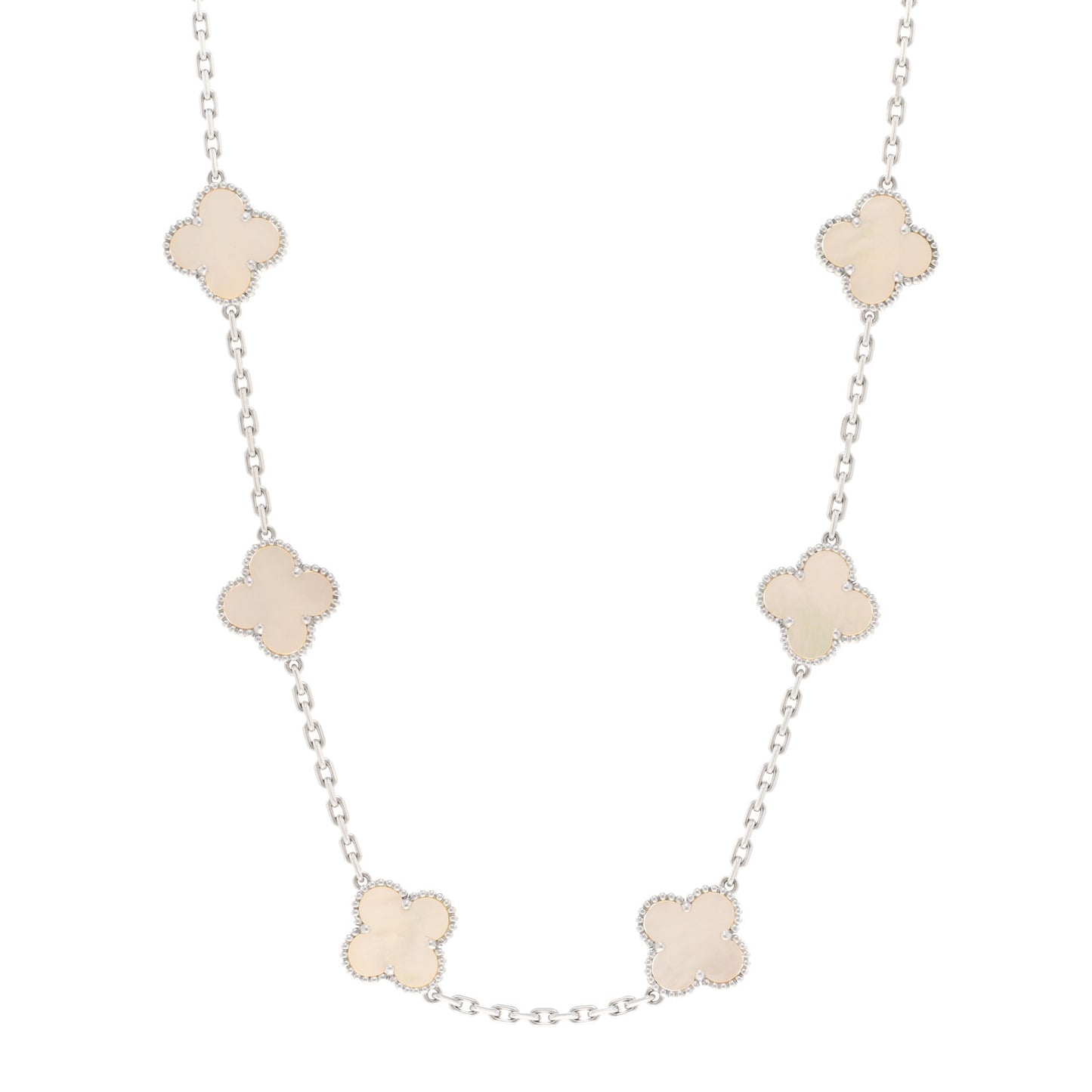18K White Gold Mother of Pearl 10 Motifs Vintage Alhambra Necklace