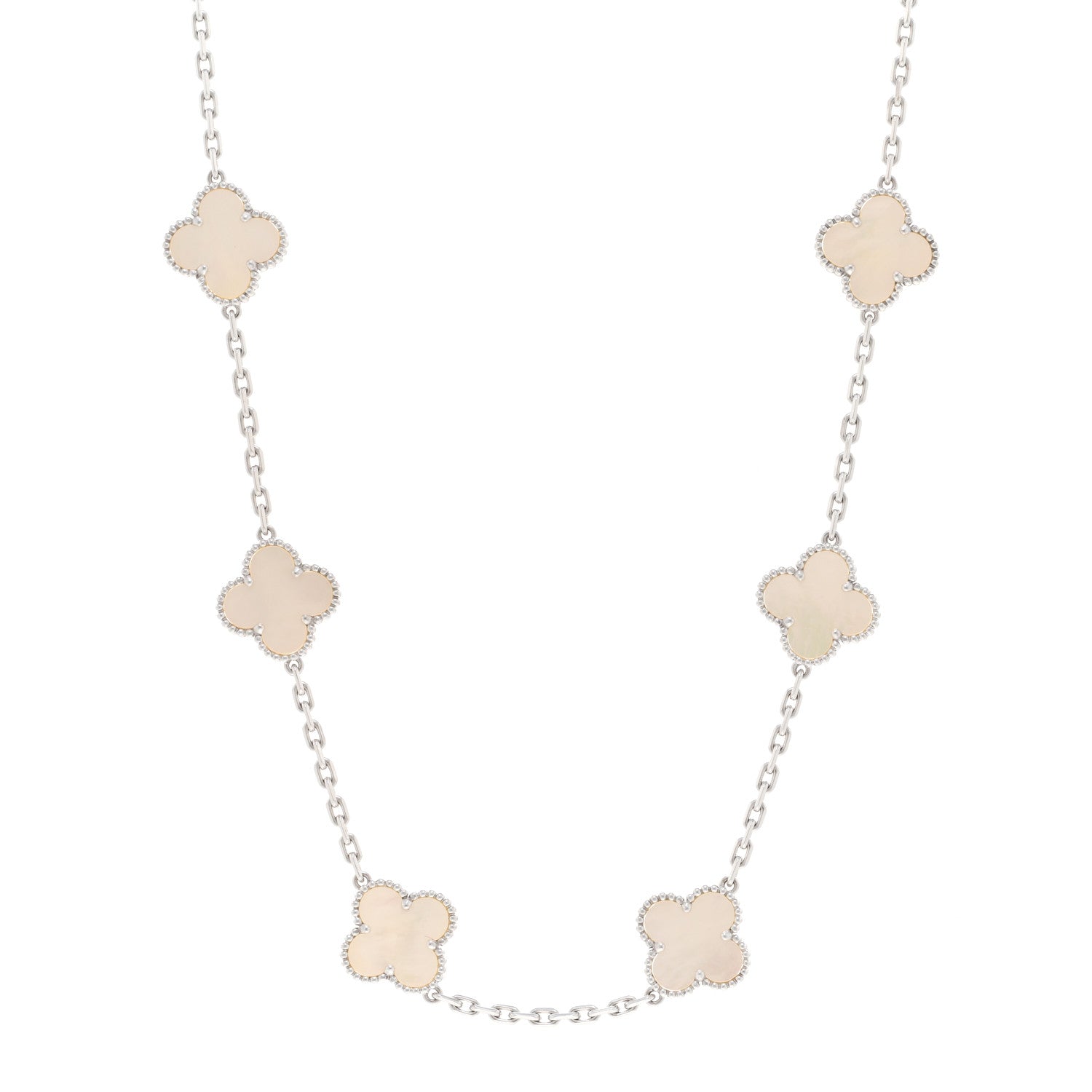 Van Cleef & Arpels 18K White Gold Mother of Pearl 10 Motifs Vintage Alhambra Necklace 1 of 5