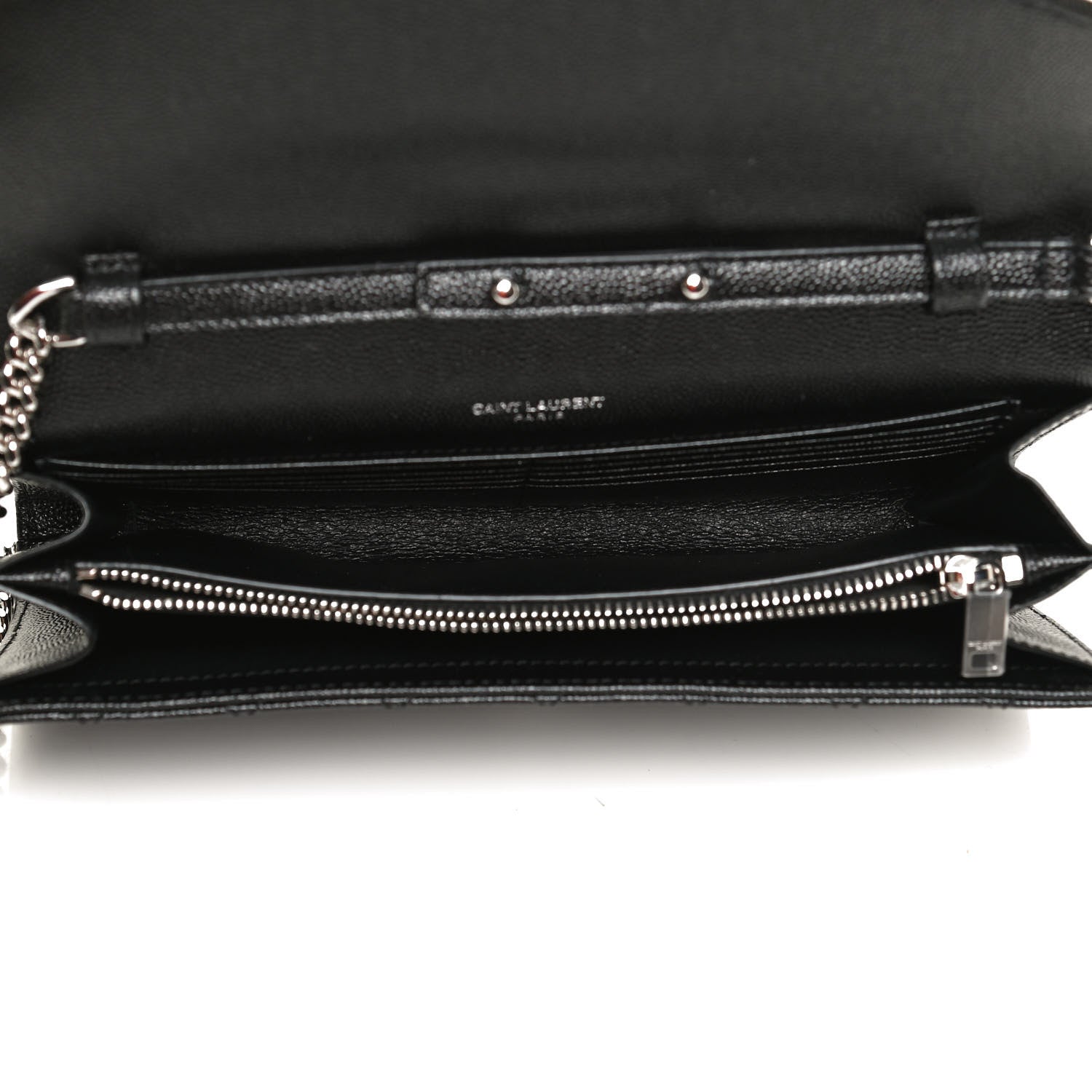 Saint Laurent Grain De Poudre Mixed Matelasse Triquilt Monogram Chain Wallet Black 4 of 10