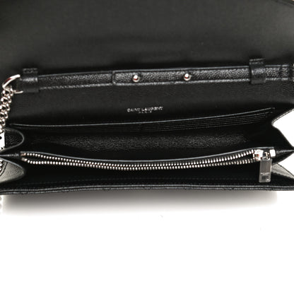 Saint Laurent Grain De Poudre Mixed Matelasse Triquilt Monogram Chain Wallet Black 4 of 10