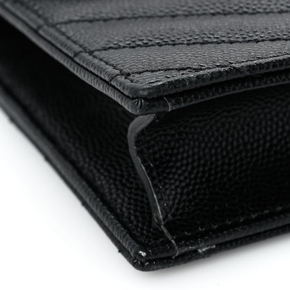 Saint Laurent Grain De Poudre Matelasse Chevron Monogram Envelope Chain Wallet Black 5 of 8