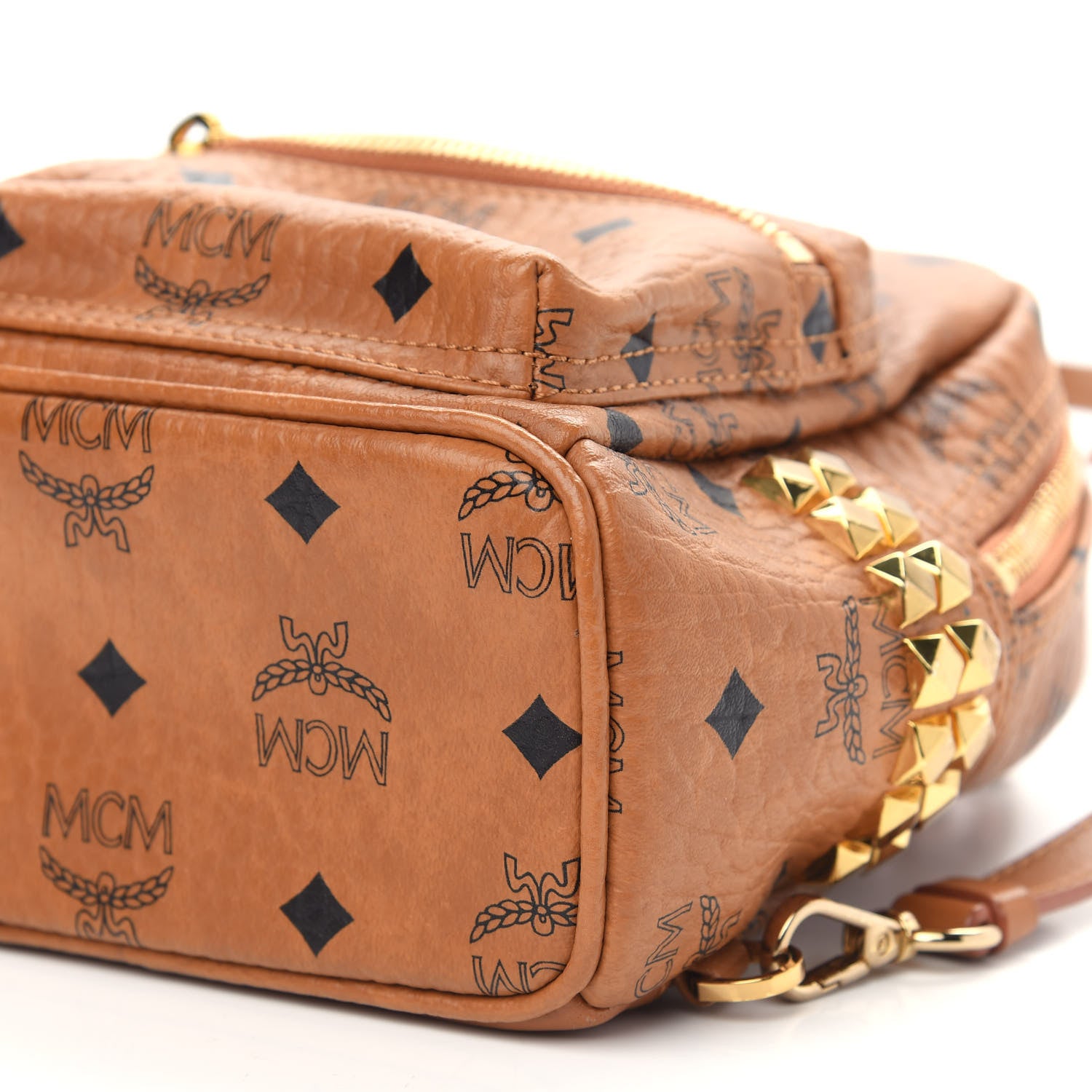 MCM Visetos Side Stud X-Mini Stark Bebe Boo Backpack Cognac 8 of 8