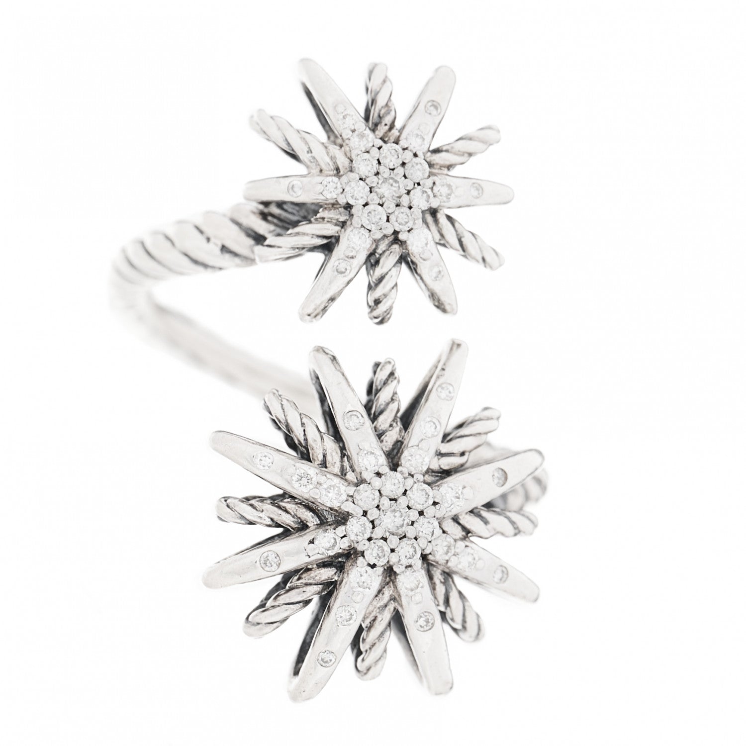 David Yurman Sterling Silver Diamond 28mm Open Starburst Ring 55 7.25 1 of 3