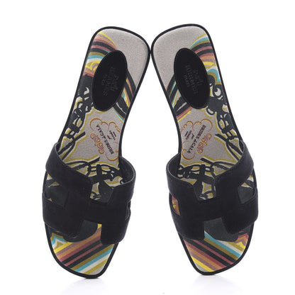 Hermes Suede Goatskin Oran Sandals 39 Black 5 of 10
