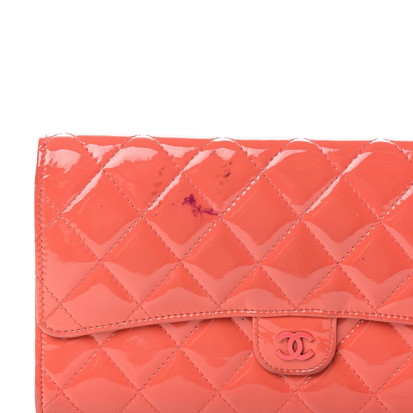 Patent Quilted Large Flap Wallet Coral