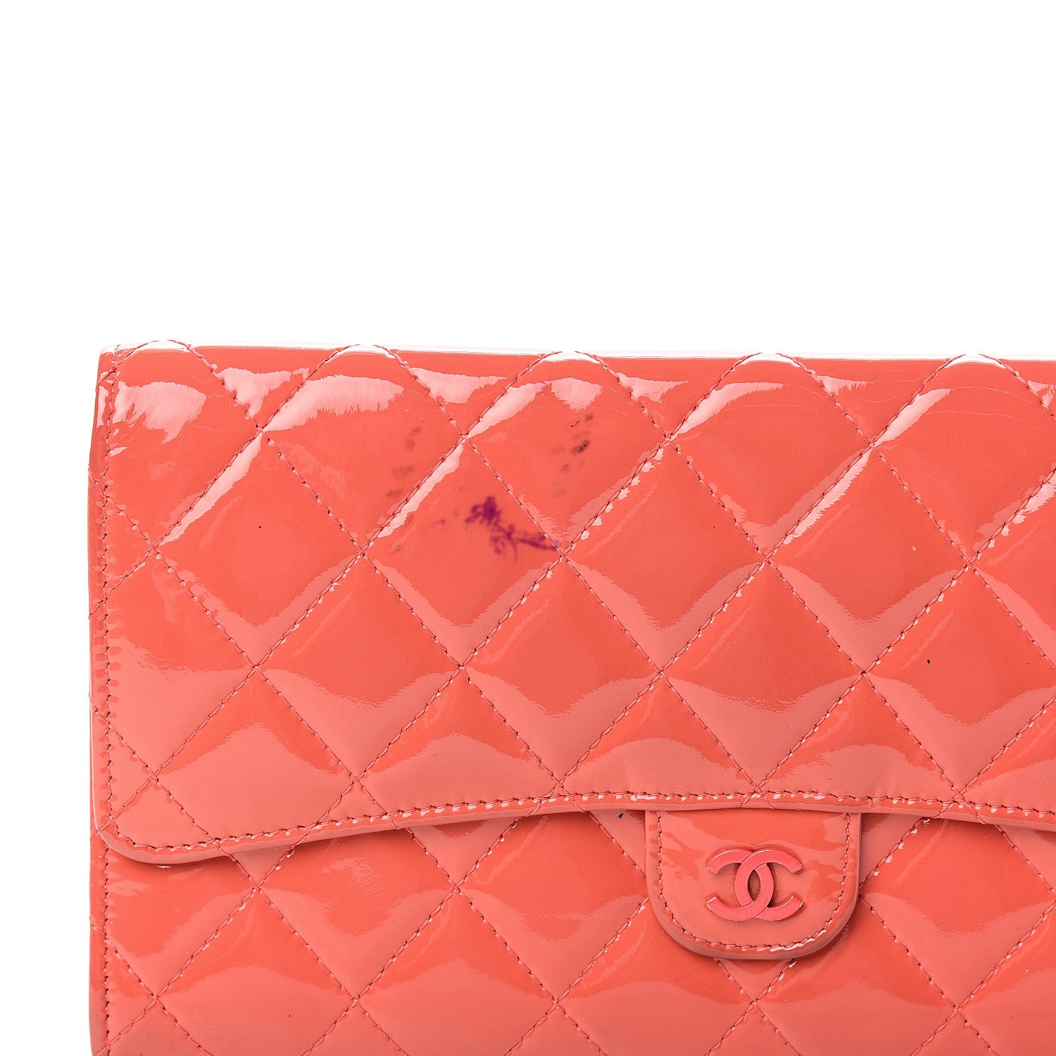 Chanel Patent Quilted Large Flap Wallet Coral 10 of 11