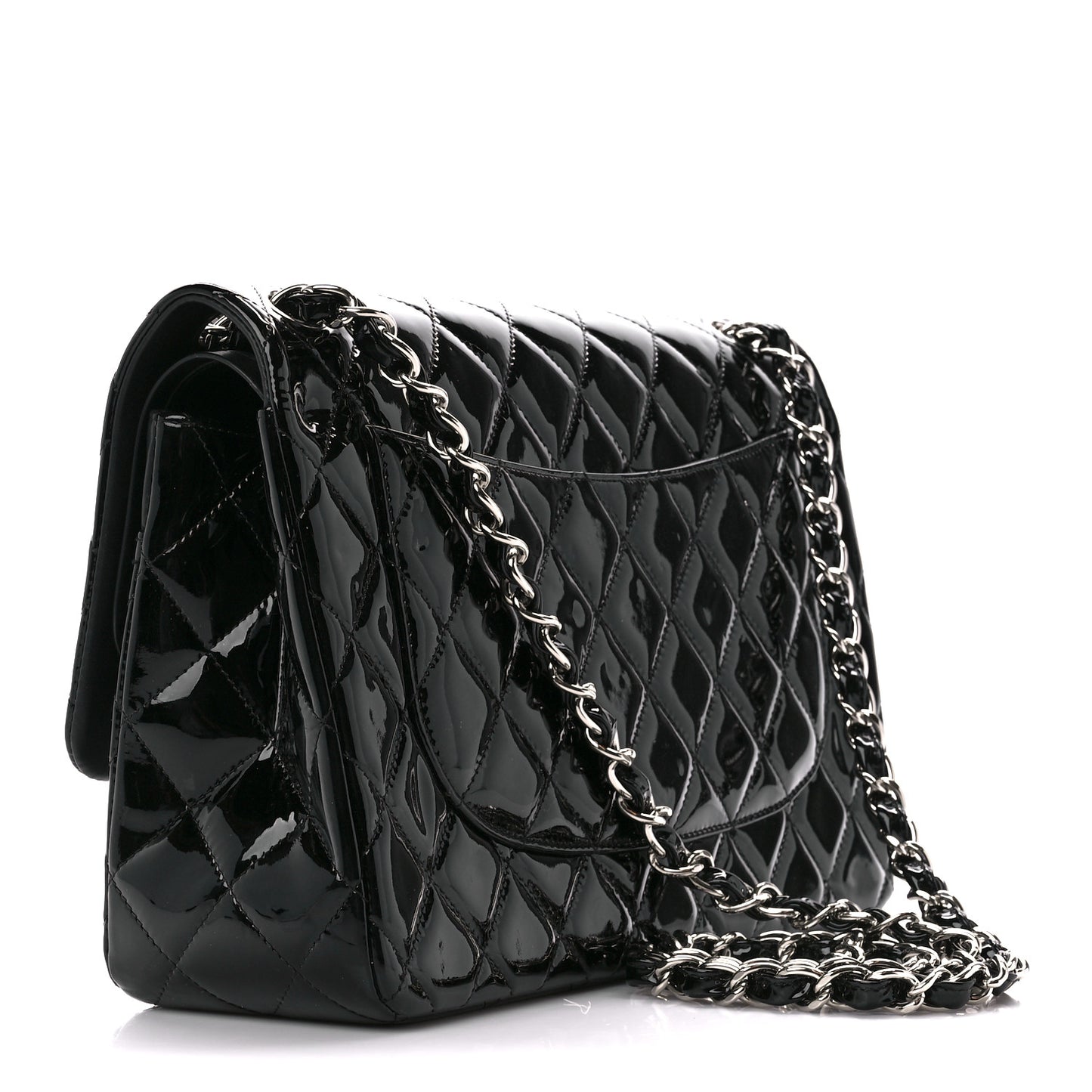 Patent Quilted Jumbo Double Flap Black