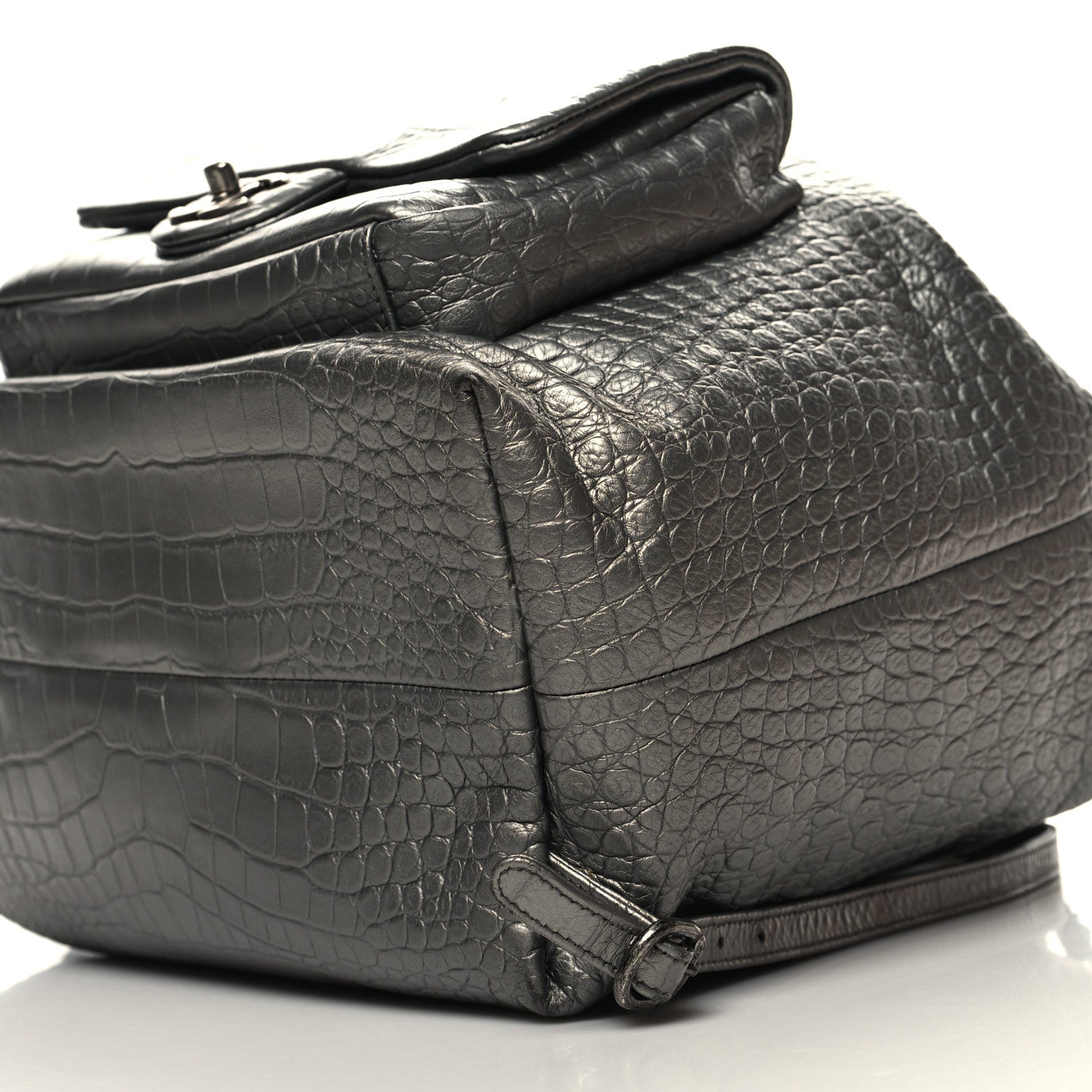 Chanel Metallic Calfskin Crocodile Embossed Large Backpack Silver 10 of 10