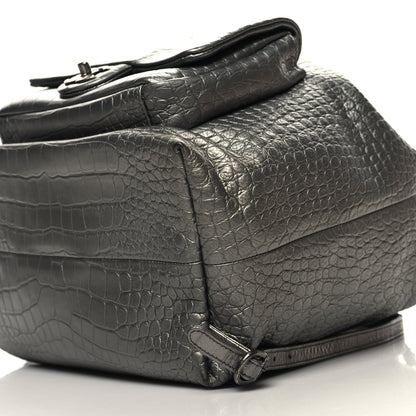 Chanel Metallic Calfskin Crocodile Embossed Large Backpack Silver 10 of 10
