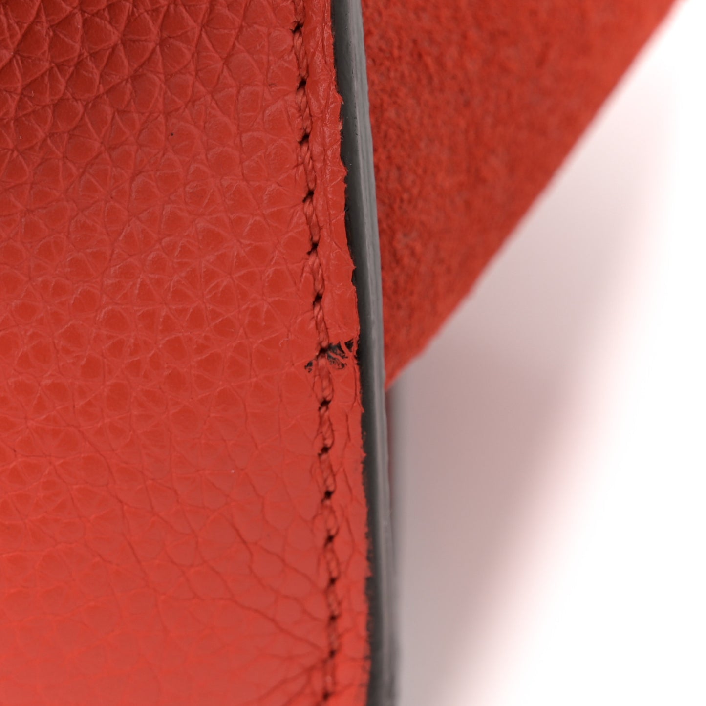 Drummed Calfskin Suede Medium Trapeze Vermillion