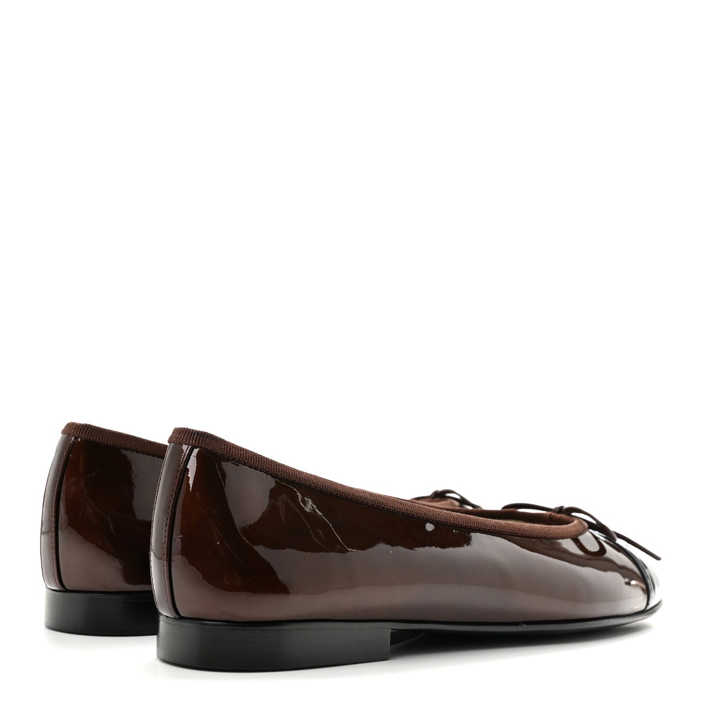 Patent Calfskin CC Cap Toe Ballerina Flats 38 Brown Blue