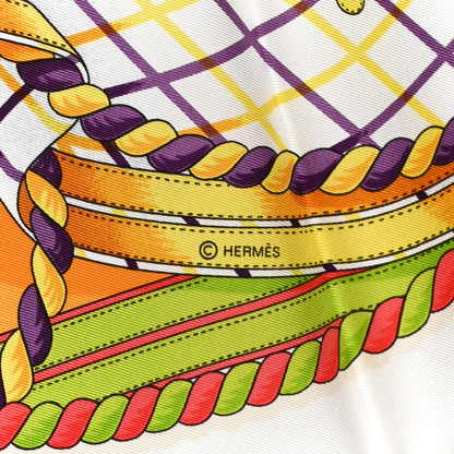 Hermes Silk Grande Tenue Scarf 90 Blanc Corail Mauve 4 of 6