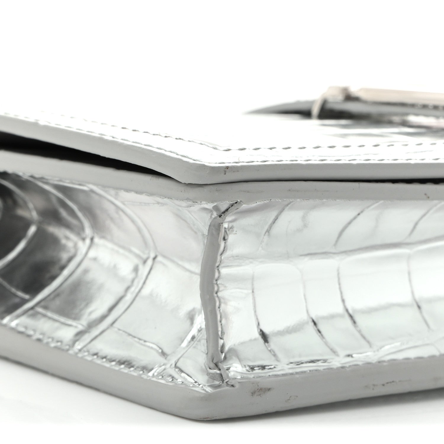 Versace Metallic Crocodile Embossed Calfskin Greca Goddess Wallet On Chain Silver 8 of 9