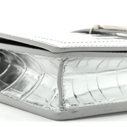Versace Metallic Crocodile Embossed Calfskin Greca Goddess Wallet On Chain Silver 8 of 9
