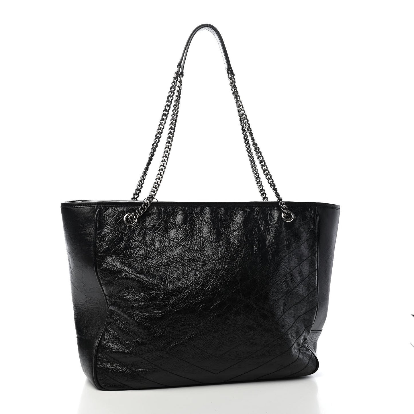 Crinkled Calfskin Matelasse Monogram Large Niki Shopping Tote Bag Black