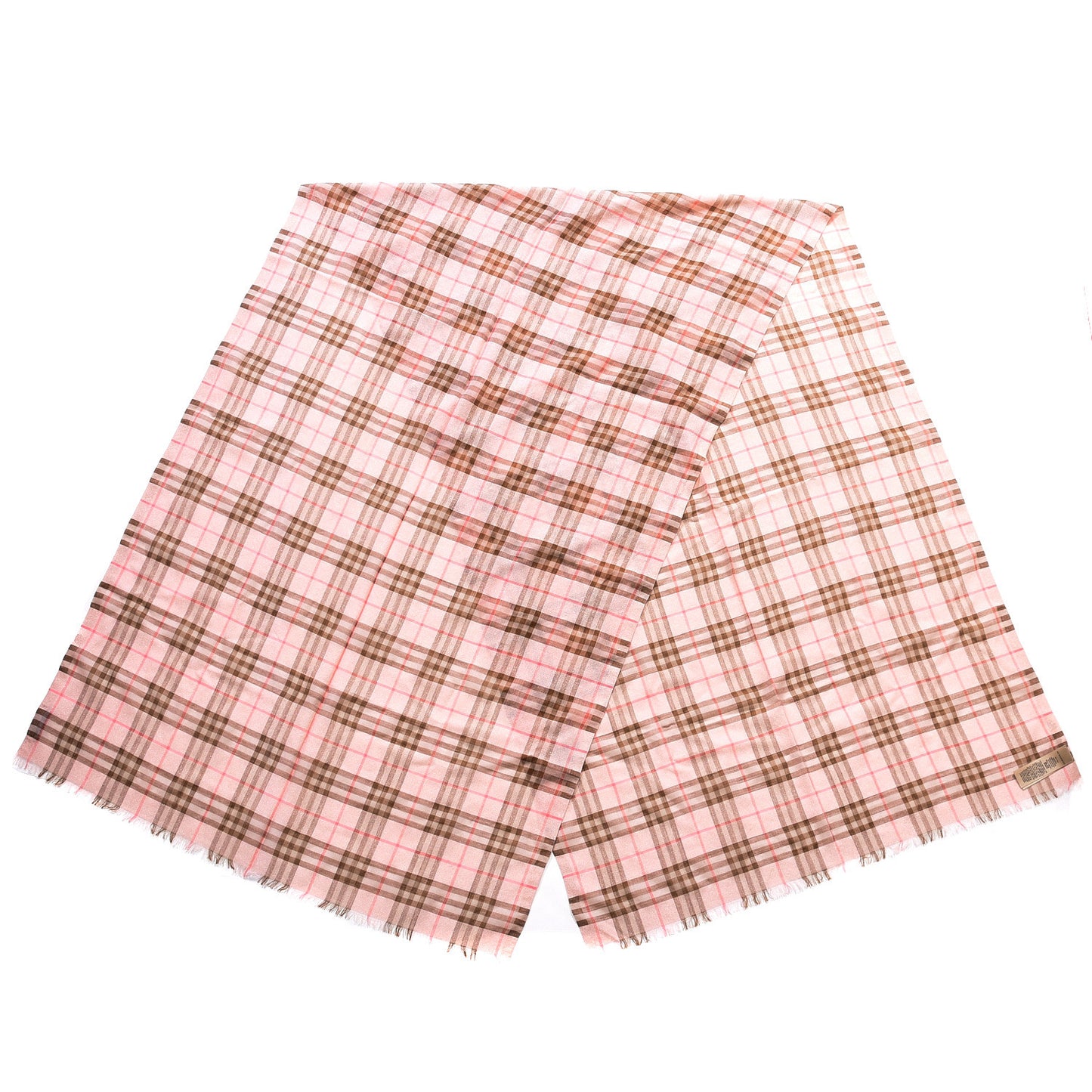 Metallic Wool Silk Gauze Vintage Check Scarf Pink