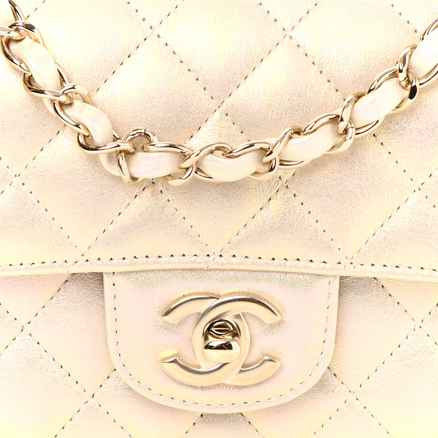 Chanel Iridescent Lambskin Quilted Mini Rectangular Flap Ivory 8 of 11